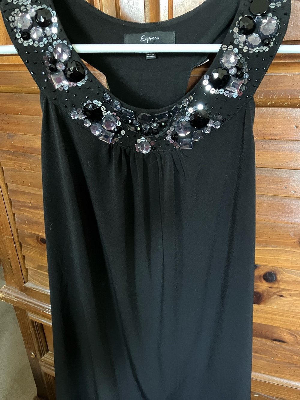 Express Black Sleeveless Top with Jeweled Embellished Collar